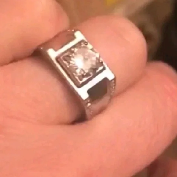 Men's Wedding Ring 14K White Gold Plated Round Cut Simulated Diamond Sz12